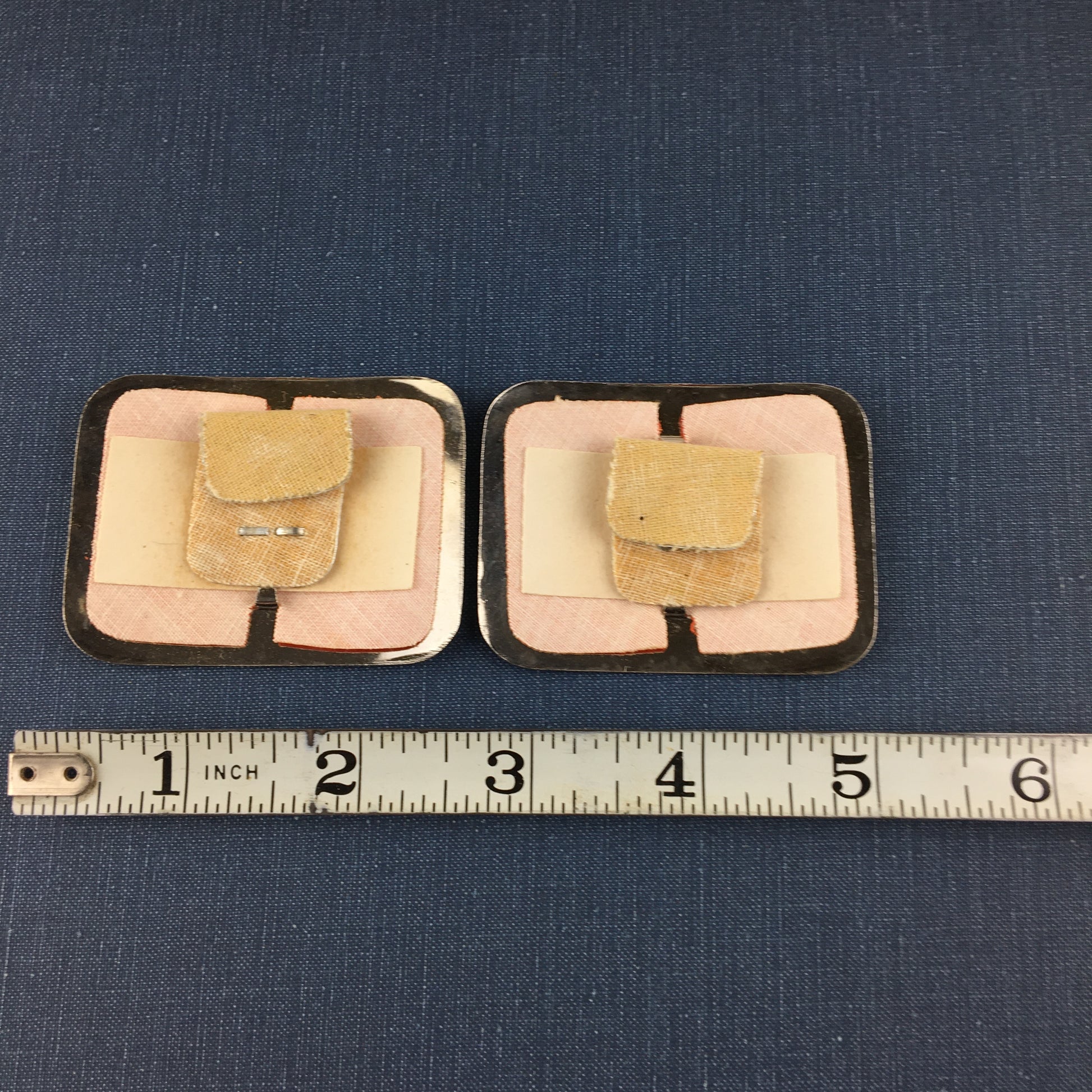Vintage Shoe Clips Silver Tone Metal and Orange Faux Leather - Avid Vintage