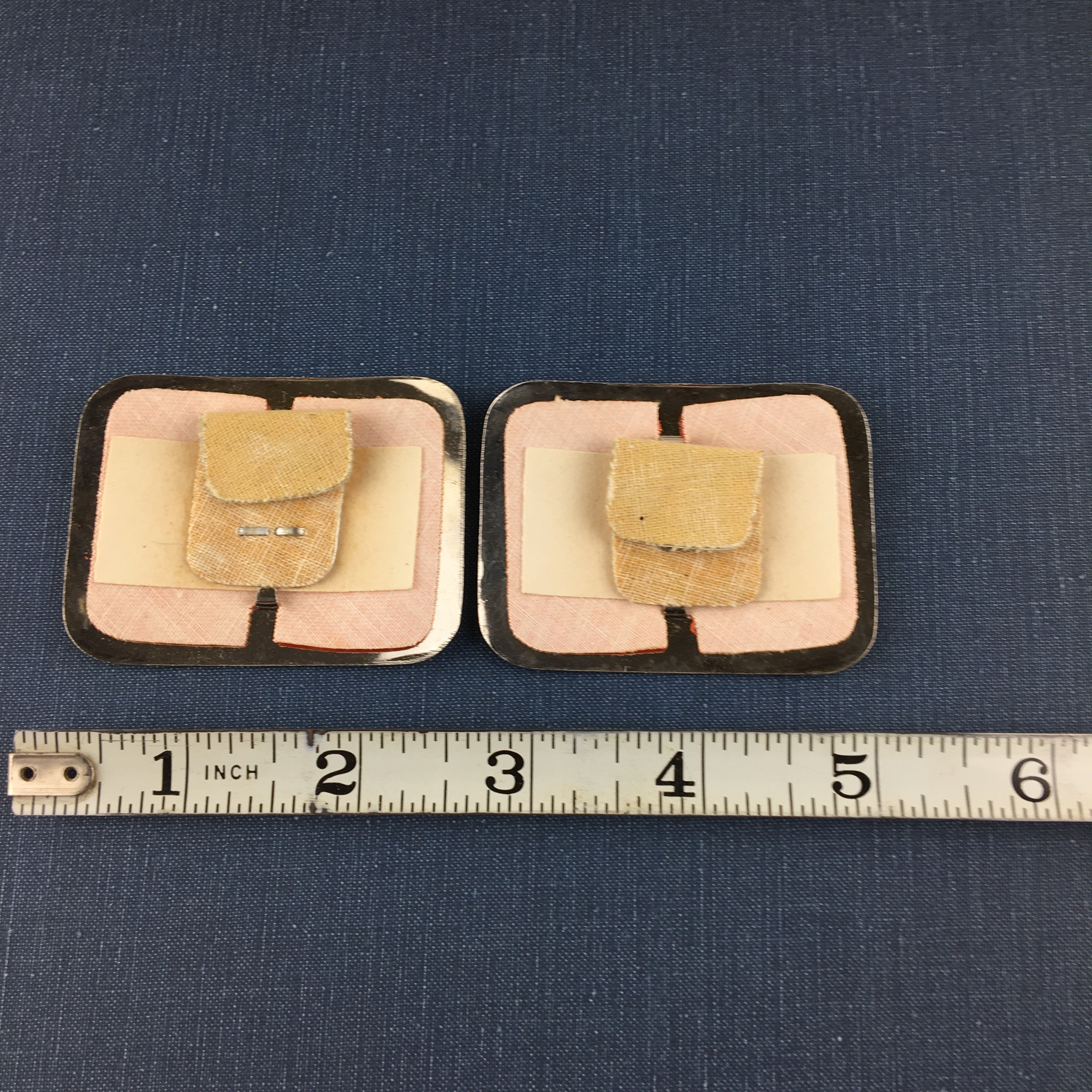 Vintage Shoe Clips Silver Tone Metal and Orange Faux Leather - Avid Vintage