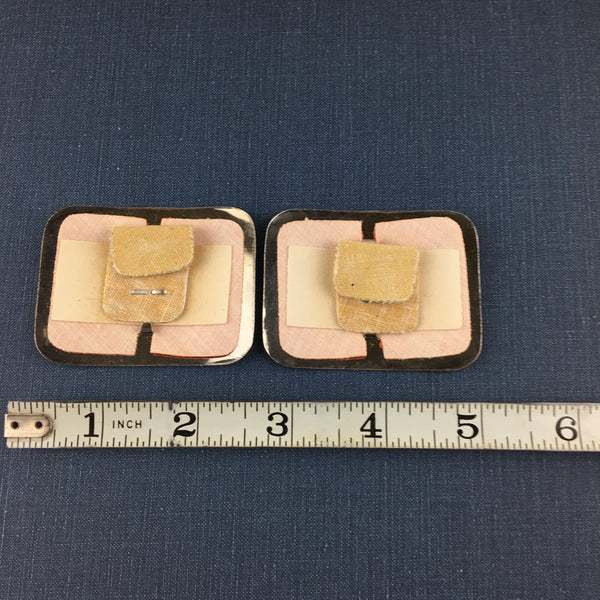 Vintage Shoe Clips Silver Tone Metal and Orange Faux Leather