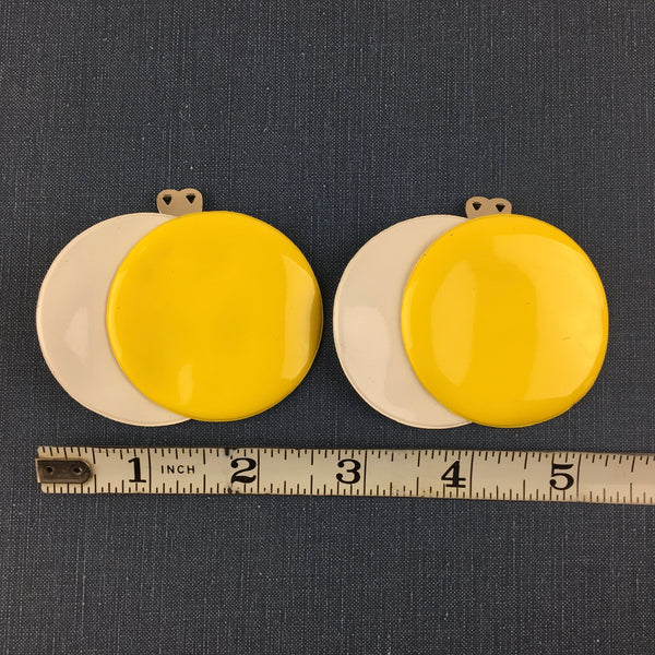 Vintage 1970s Vinyl Shoe Clips Groovy Yellow and White Circles