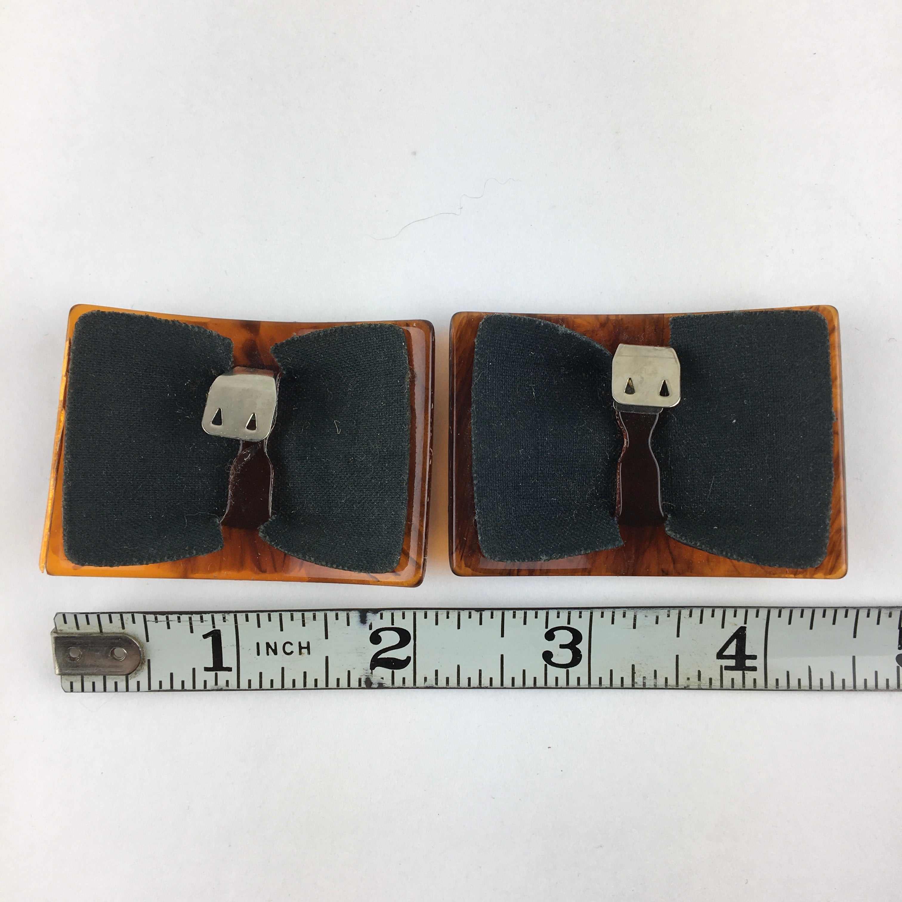 Vintage Shoe Clips Brown Acrylic Frame Black Faux Leather - Avid Vintage