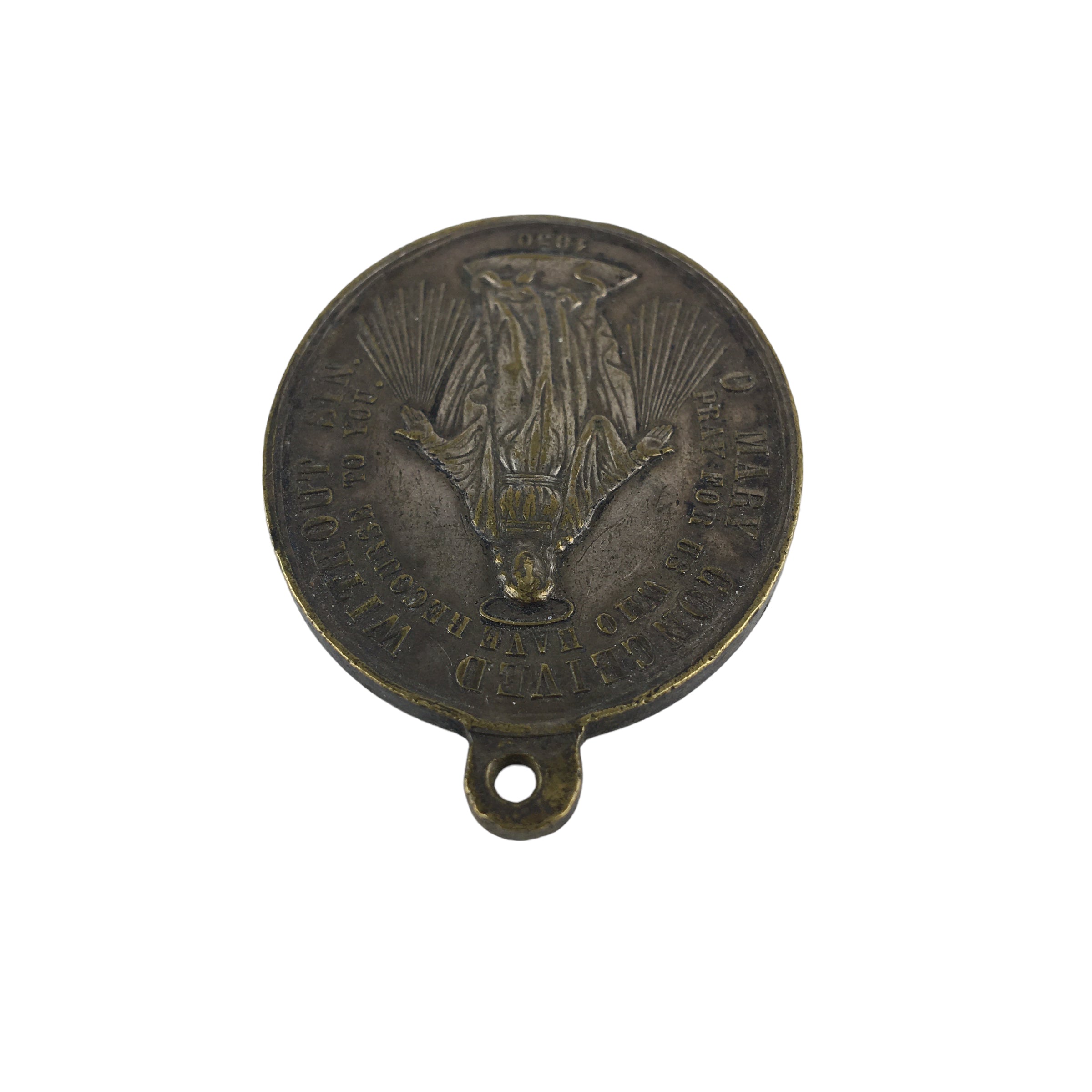 Vintage Miraculous Medal Virgin Mary Brass Pendant