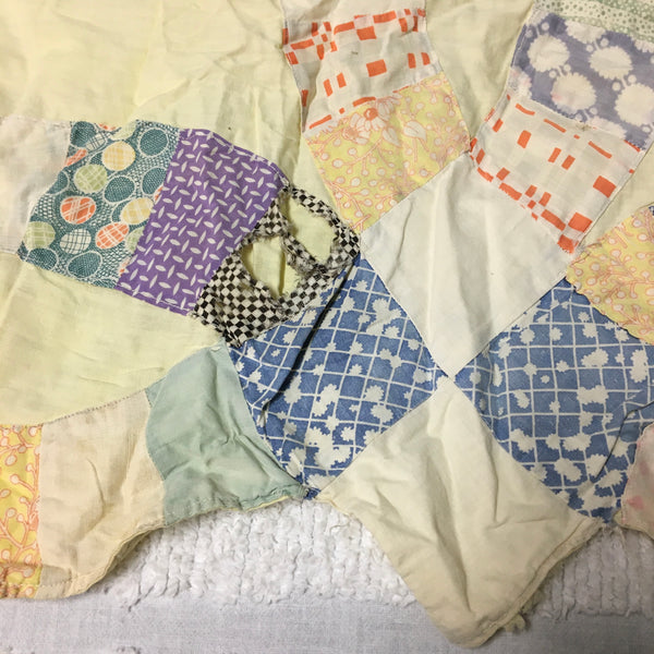 Vintage Quilt Top for Crafts Double Wedding Ring 77 x 95 Damaged