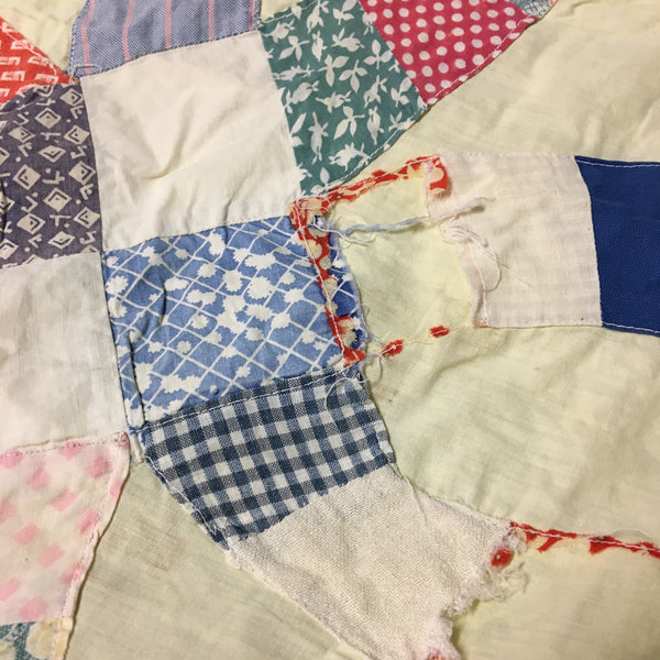 Vintage Quilt Top for Crafts Double Wedding Ring 77 x 95 Damaged