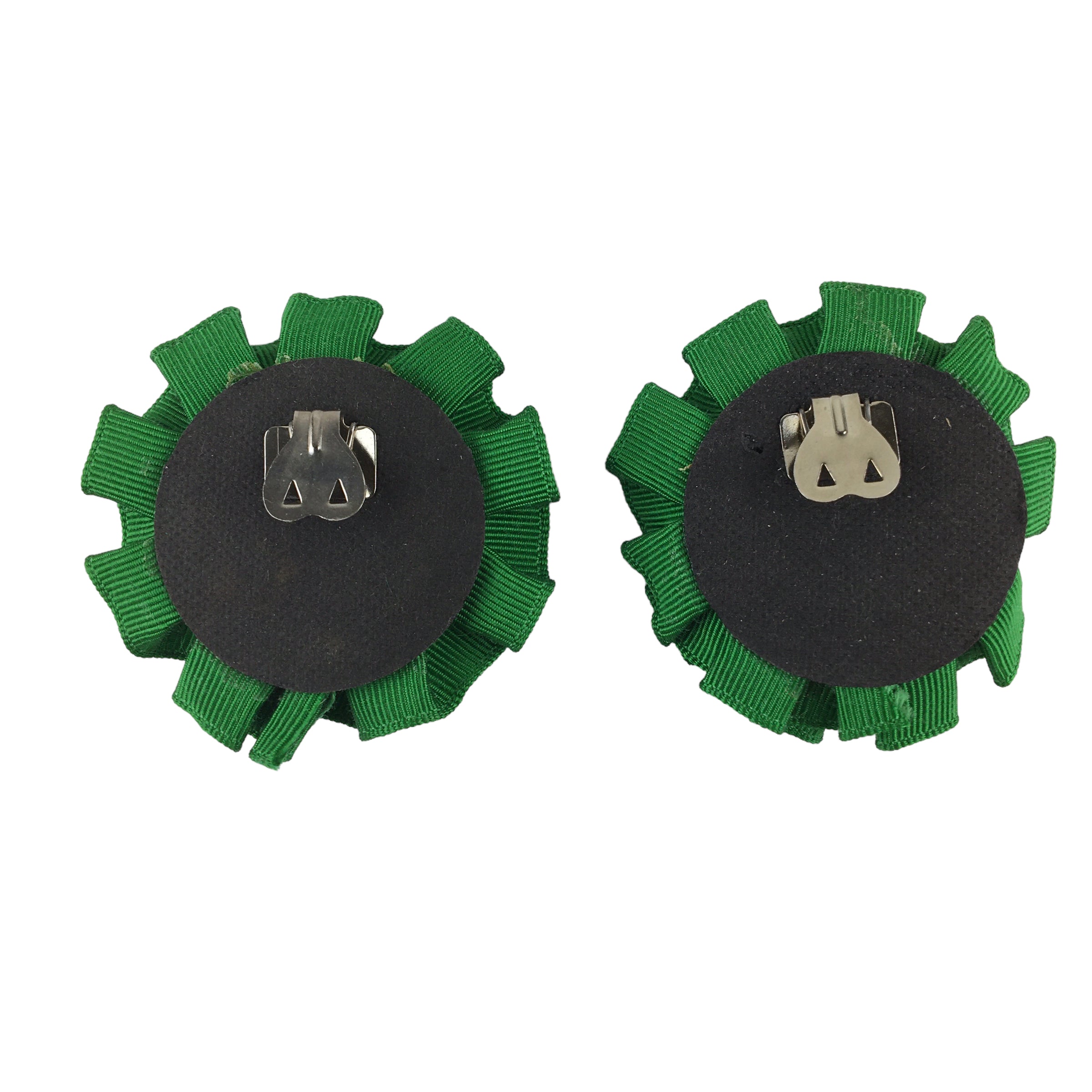 Vintage Rosette Shoe Clips Green Grosgrain Ribbon Embellishments - Avid Vintage