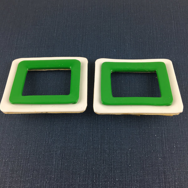 Vintage 1970s Green and White Vinyl Shoe Clips Groovy Rectangles Pair