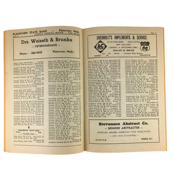Vintage 1963 Knox County Nebraska Farm Directory Book