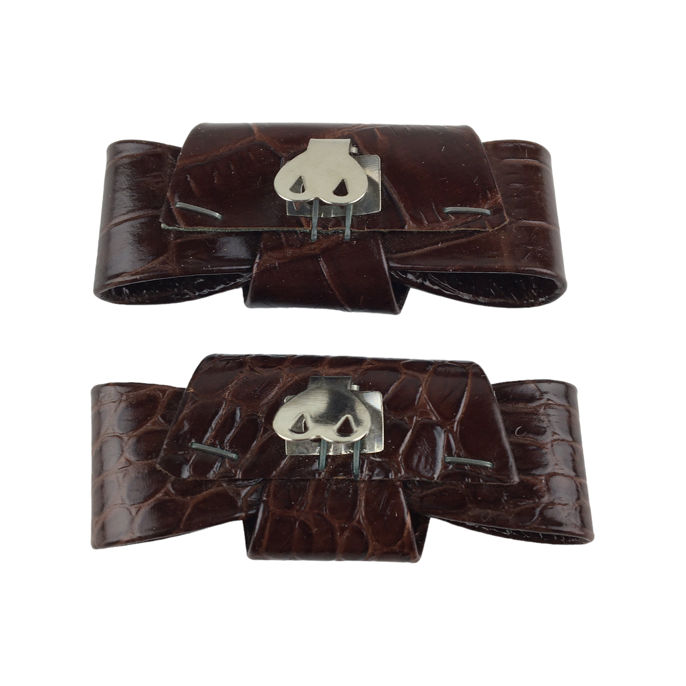 Vintage Shoe Clips Brown Faux Leather Bows - Avid Vintage