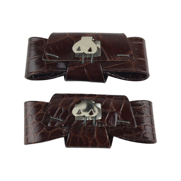 Vintage Shoe Clips Brown Faux Leather Bows