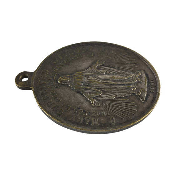 Vintage Miraculous Medal Virgin Mary Brass Pendant