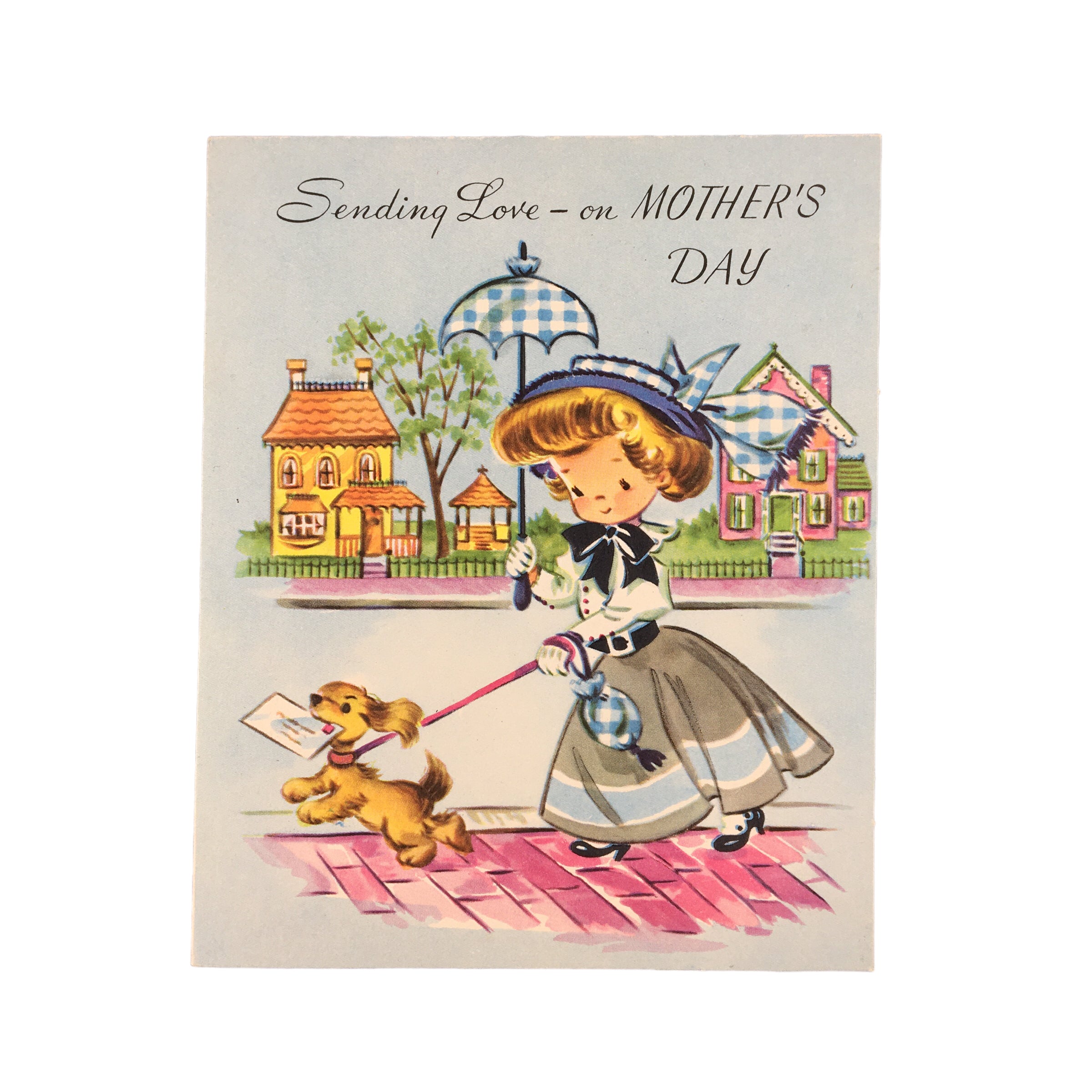 Vintage 1950s Little Miss Lucy Mother’s Day Card Girl Walking Dog Unused - Avid Vintage