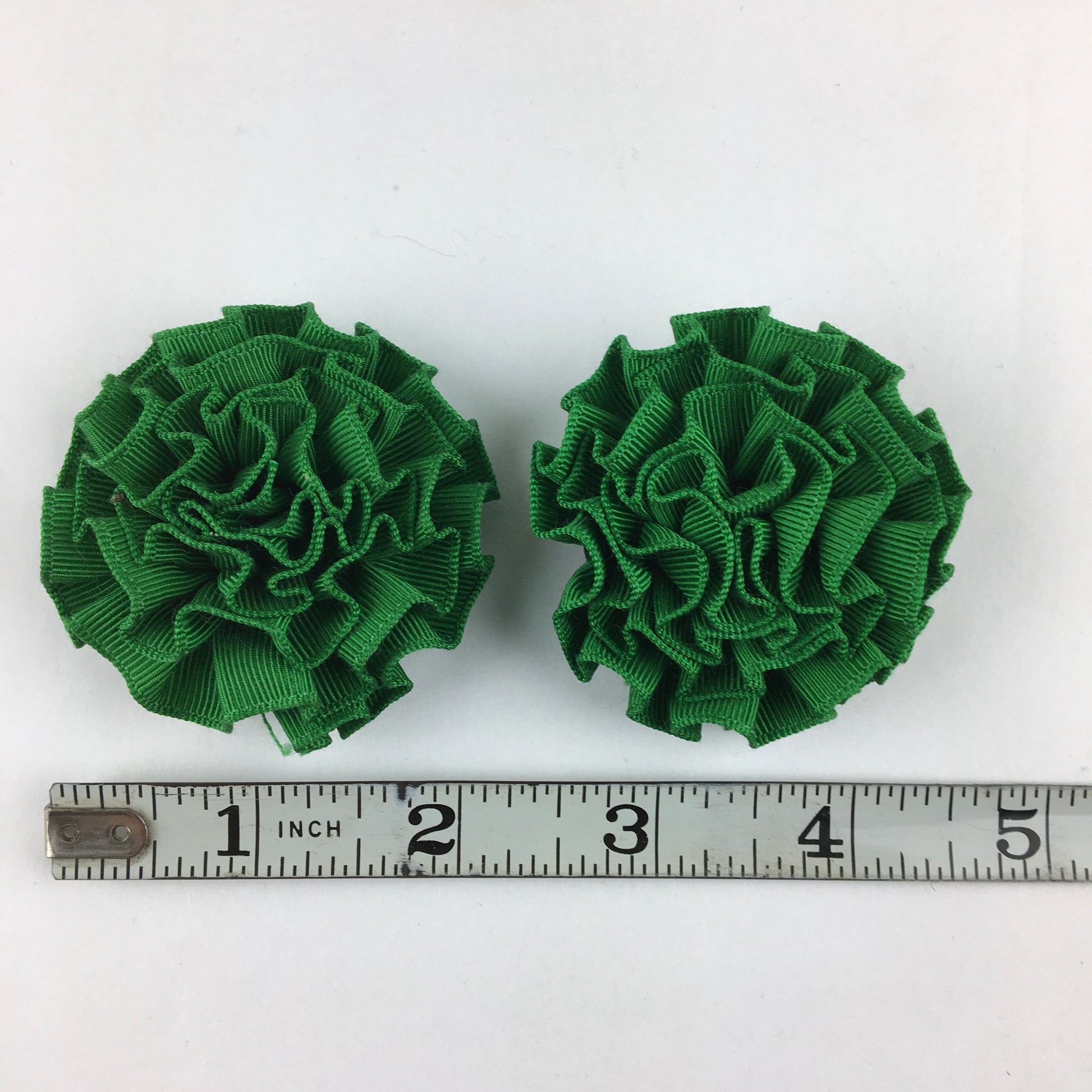 Vintage Rosette Shoe Clips Green Grosgrain Ribbon Embellishments - Avid Vintage