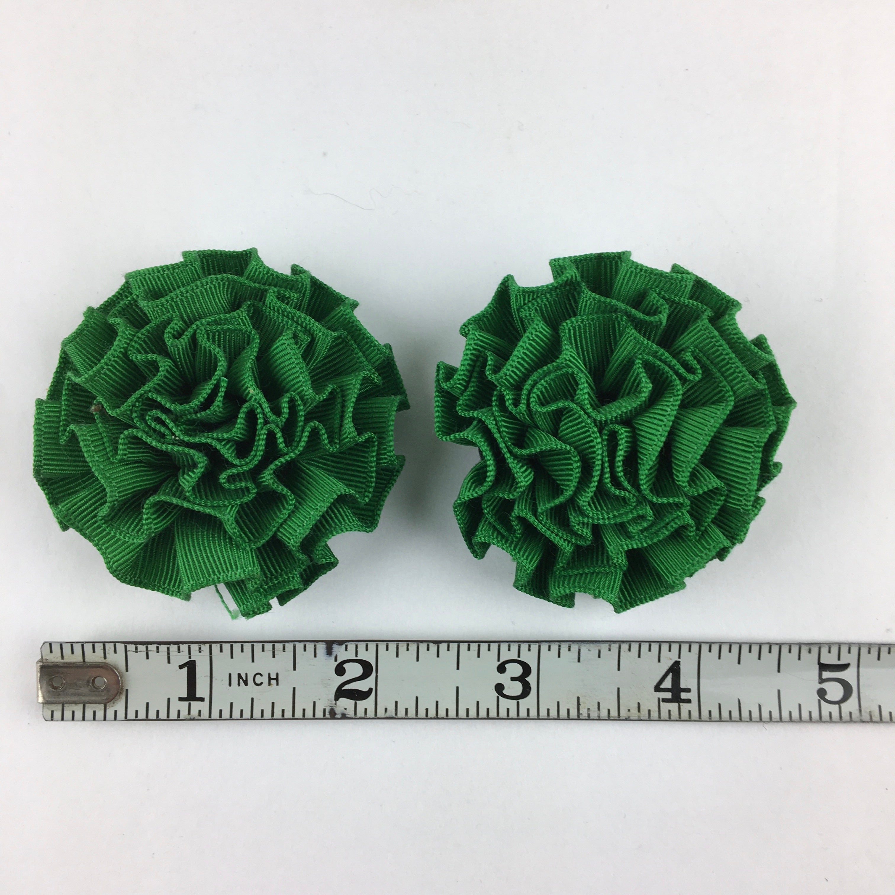 Vintage Rosette Shoe Clips Green Grosgrain Ribbon Embellishments - Avid Vintage