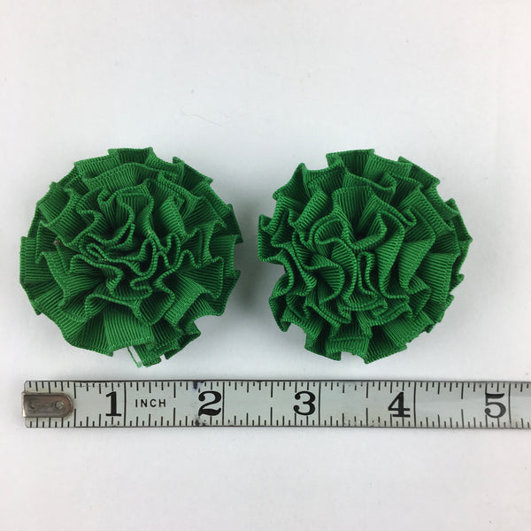 Vintage Rosette Shoe Clips Green Grosgrain Ribbon Embellishments