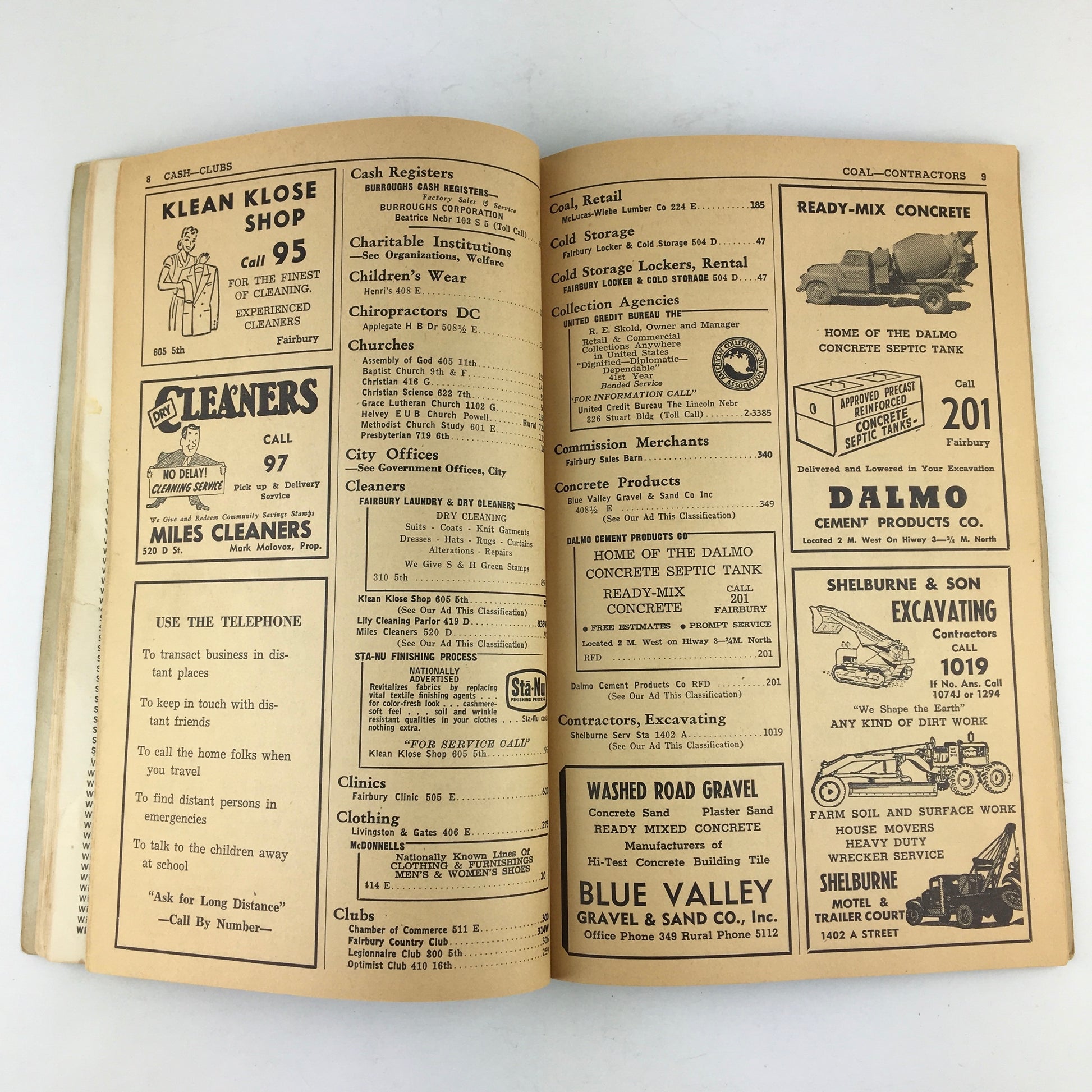 Vintage 1956 Fairbury Nebraska Telephone Directory Book - Avid Vintage