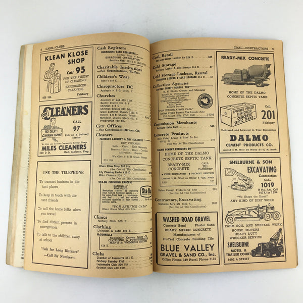 Vintage 1956 Fairbury Nebraska Telephone Directory Book