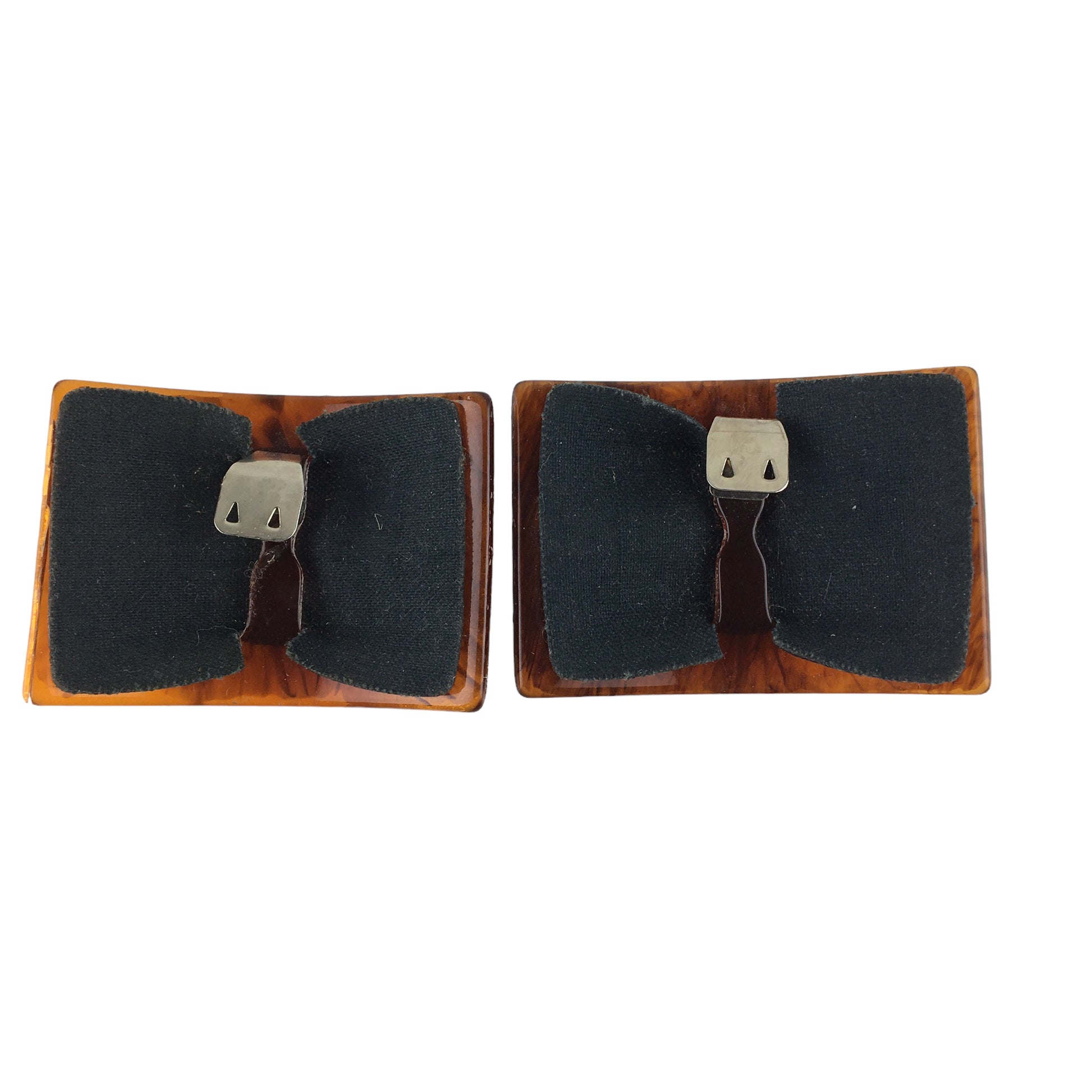 Vintage Shoe Clips Brown Acrylic Frame Black Faux Leather - Avid Vintage