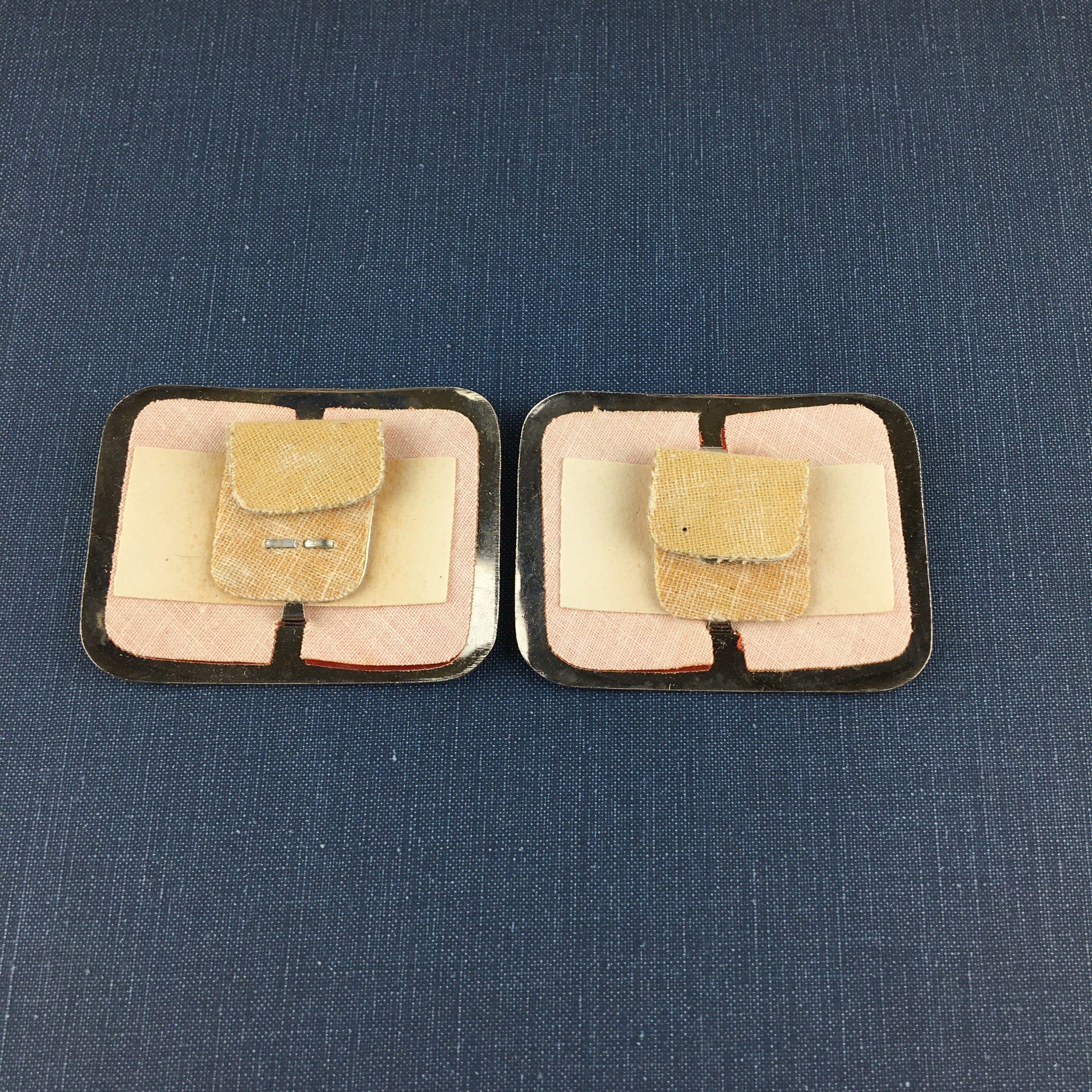 Vintage Shoe Clips Silver Tone Metal and Orange Faux Leather - Avid Vintage