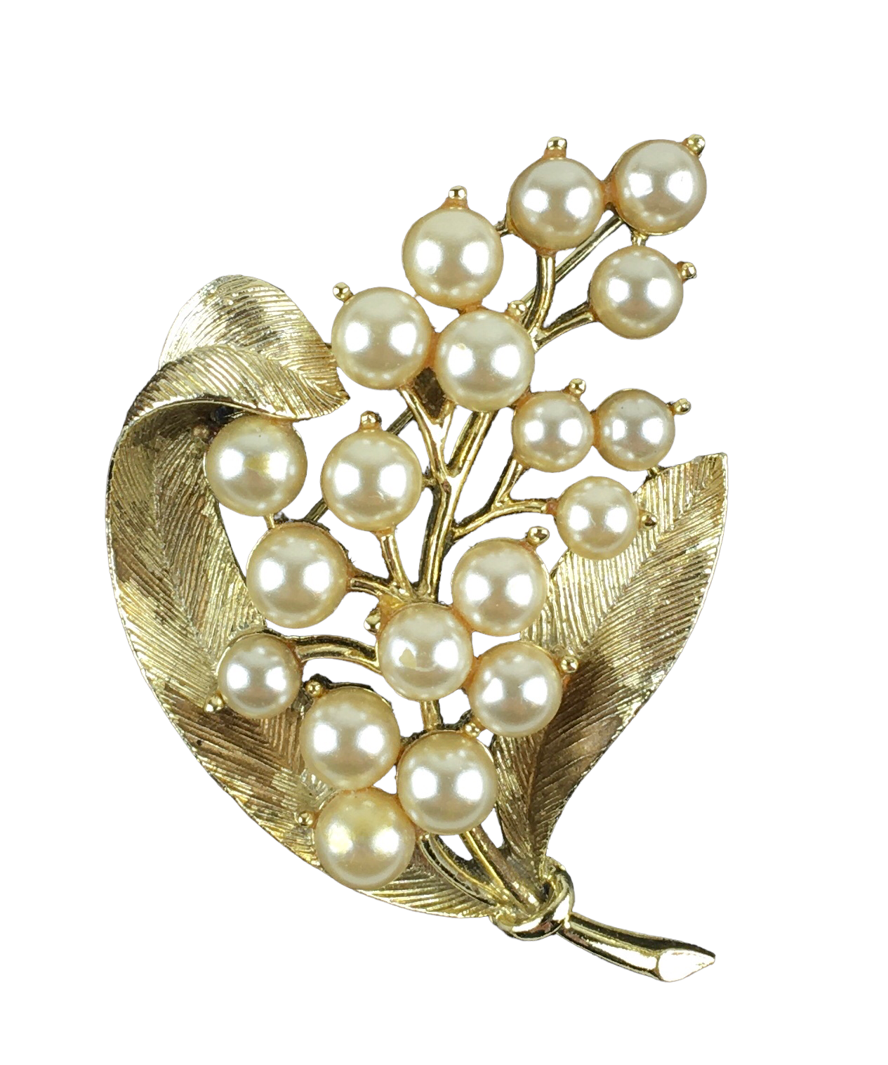 Vintage USNER Gold Tone Faux Pearls Flower Brooch