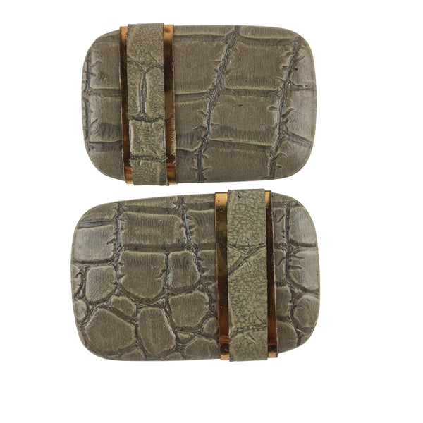 Vintage Gray Faux Leather Shoe Clips Gold Tone Rectangular