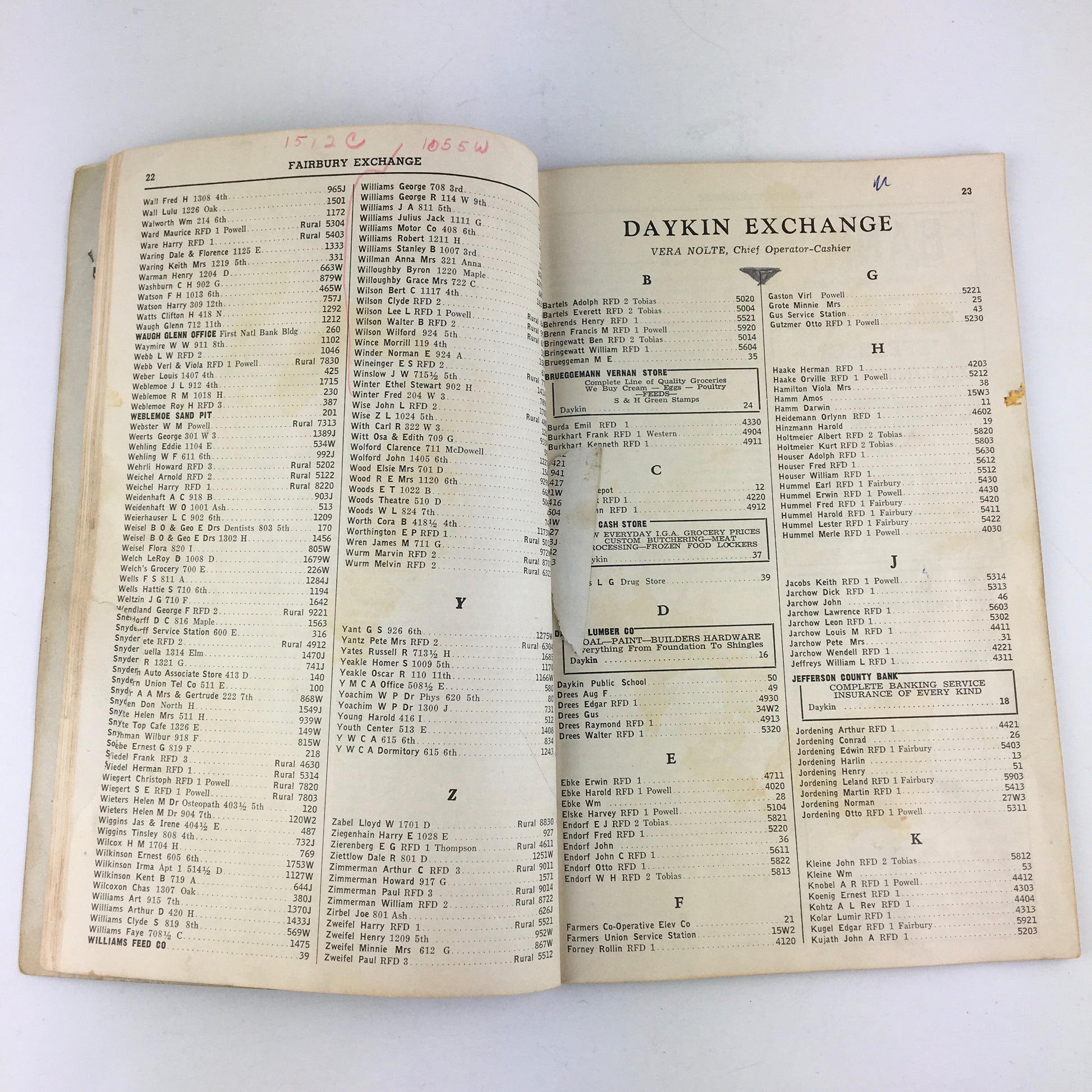 Vintage 1956 Fairbury Nebraska Telephone Directory Book - Avid Vintage