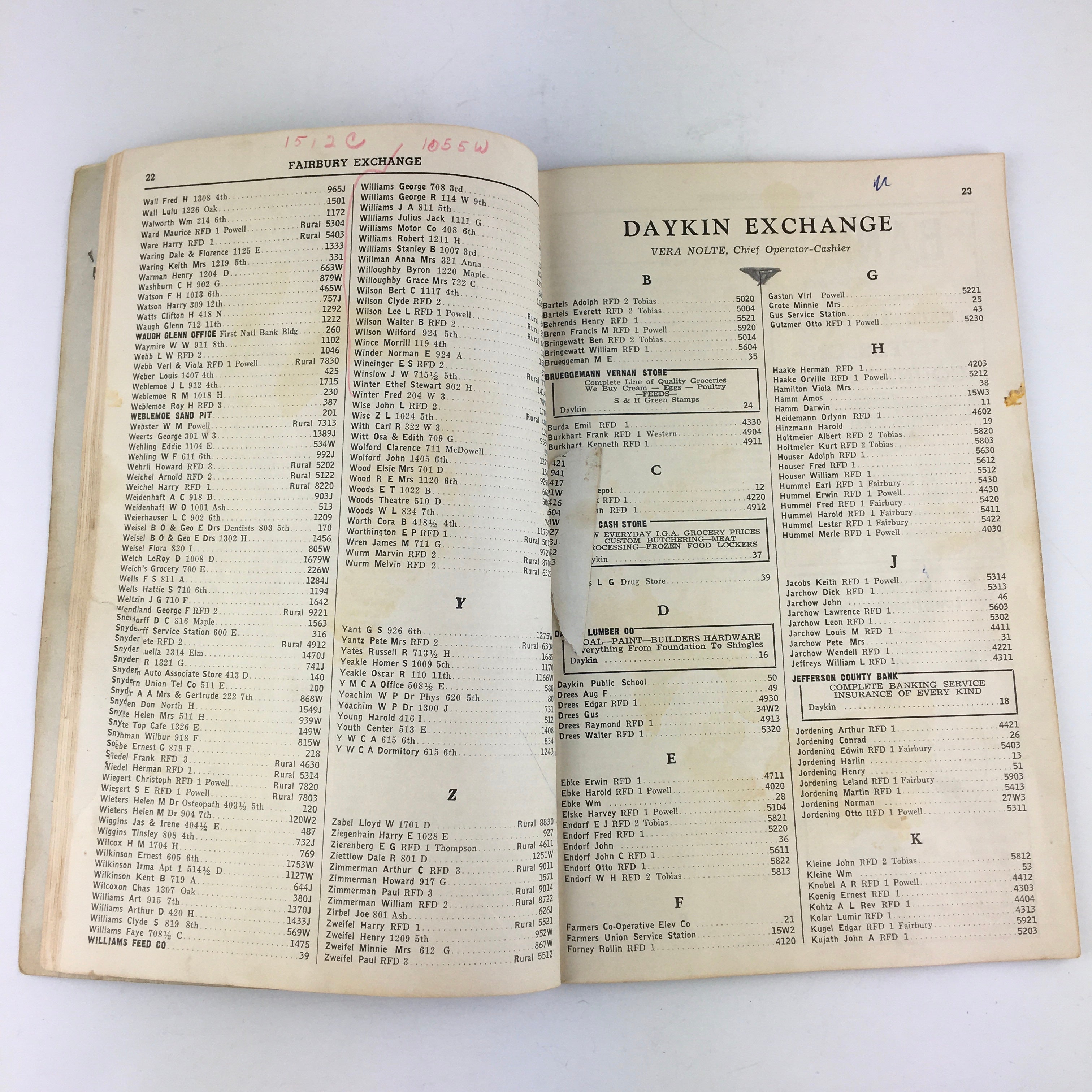 Vintage 1956 Fairbury Nebraska Telephone Directory Book - Avid Vintage