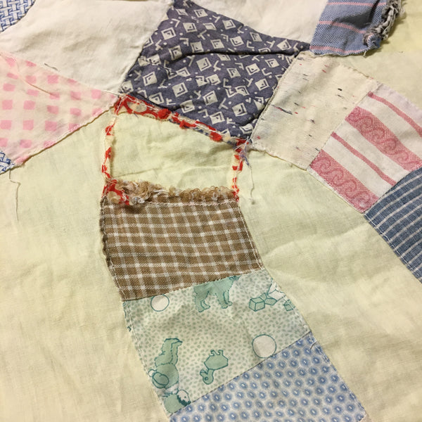 Vintage Quilt Top for Crafts Double Wedding Ring 77 x 95 Damaged