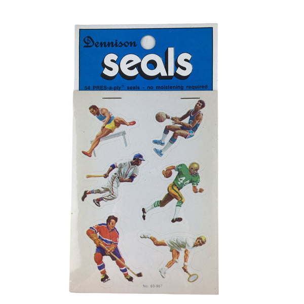 Vintage Dennison Sports Seals Booklet Baseball Football 54 Stickers 9 Sheets
