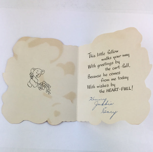 Vintage 1950s Flocked Valentine Card Anthropomorphic Bear