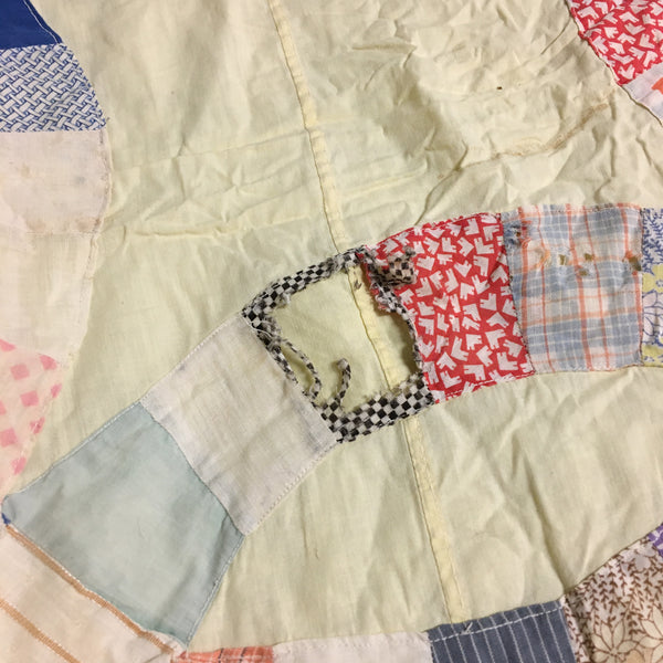 Vintage Quilt Top for Crafts Double Wedding Ring 77 x 95 Damaged