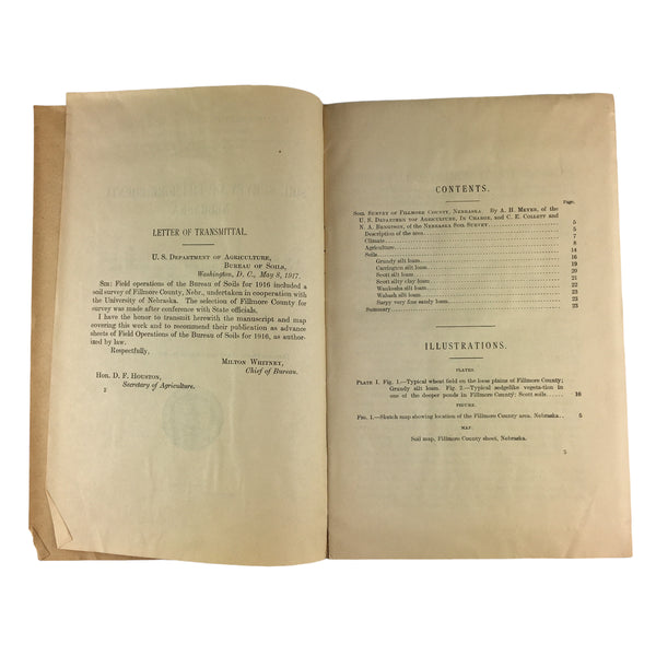 Vintage 1918 Fillmore County Nebraska USDA Soil Survey Color Map Book