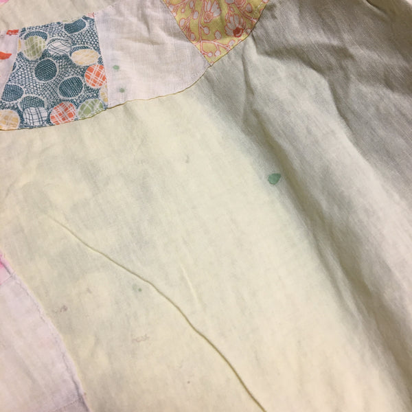 Vintage Quilt Top for Crafts Double Wedding Ring 77 x 95 Damaged