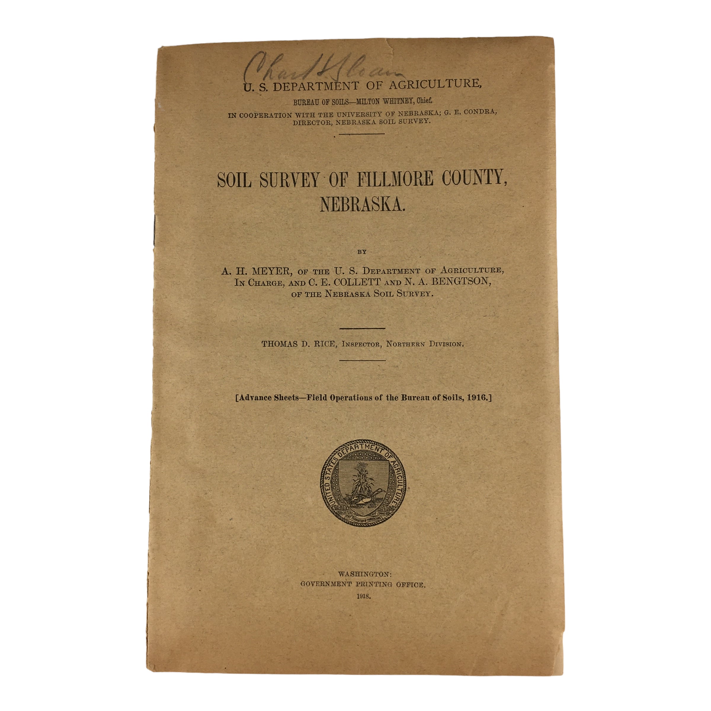 Vintage 1918 Fillmore County Nebraska USDA Soil Survey Color Map Book