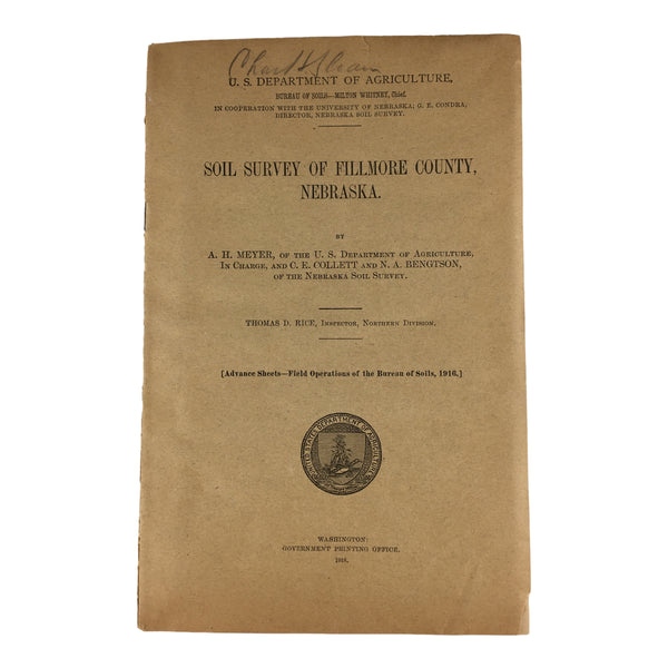 Vintage 1918 Fillmore County Nebraska USDA Soil Survey Color Map Book