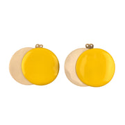 Vintage 1970s Vinyl Shoe Clips Groovy Yellow and White Circles