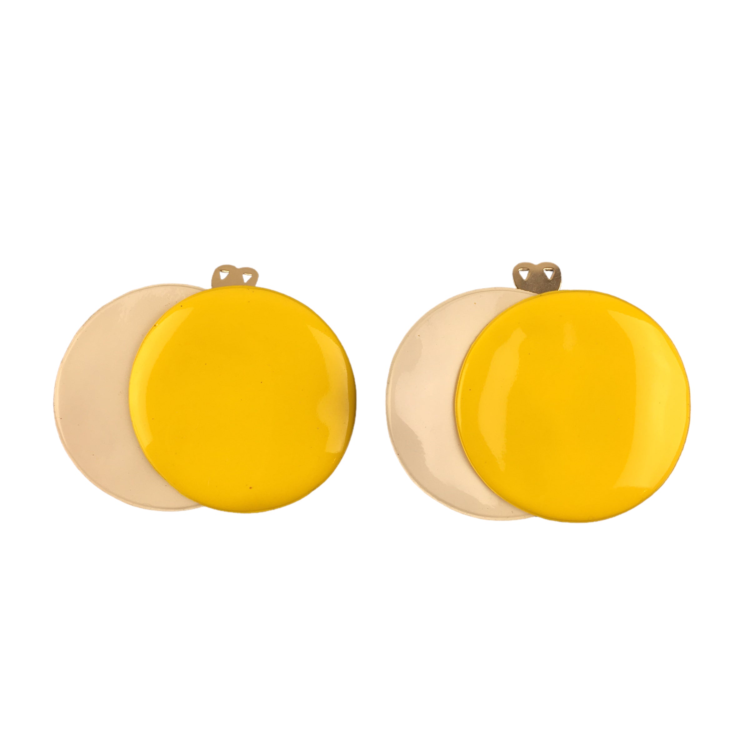 Vintage 1970s Vinyl Shoe Clips Groovy Yellow and White Circles