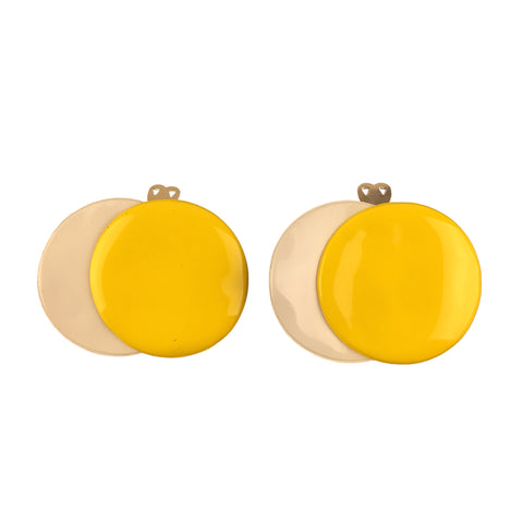 Vintage 1970s Vinyl Shoe Clips Groovy Yellow and White Circles
