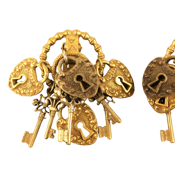 Chunky Lock and Key Charms Clip on Earrings Designer Signed ART