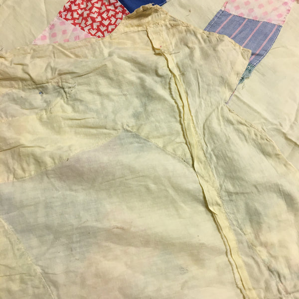Vintage Quilt Top for Crafts Double Wedding Ring 77 x 95 Damaged