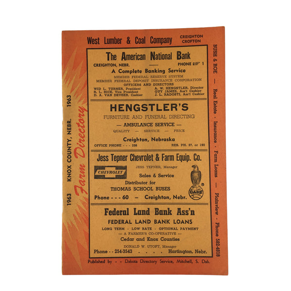 Vintage 1963 Knox County Nebraska Farm Directory Book