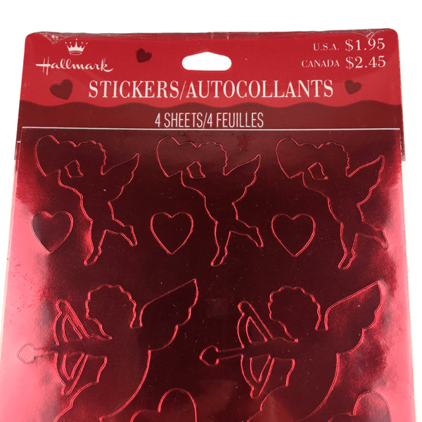 Vintage 1989 Hallmark Valentine Cupid and Heart Red Foil Stickers Sealed Package