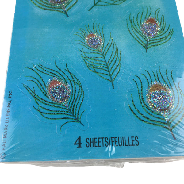 Hallmark Stickeroni Peacock Feather Stickers Seals Glitter Brilliants NOS