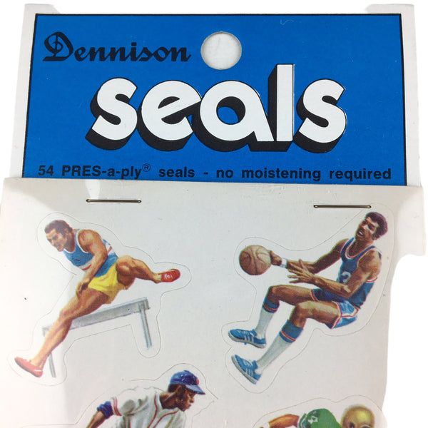Vintage Dennison Sports Seals Booklet Baseball Football 54 Stickers 9 Sheets