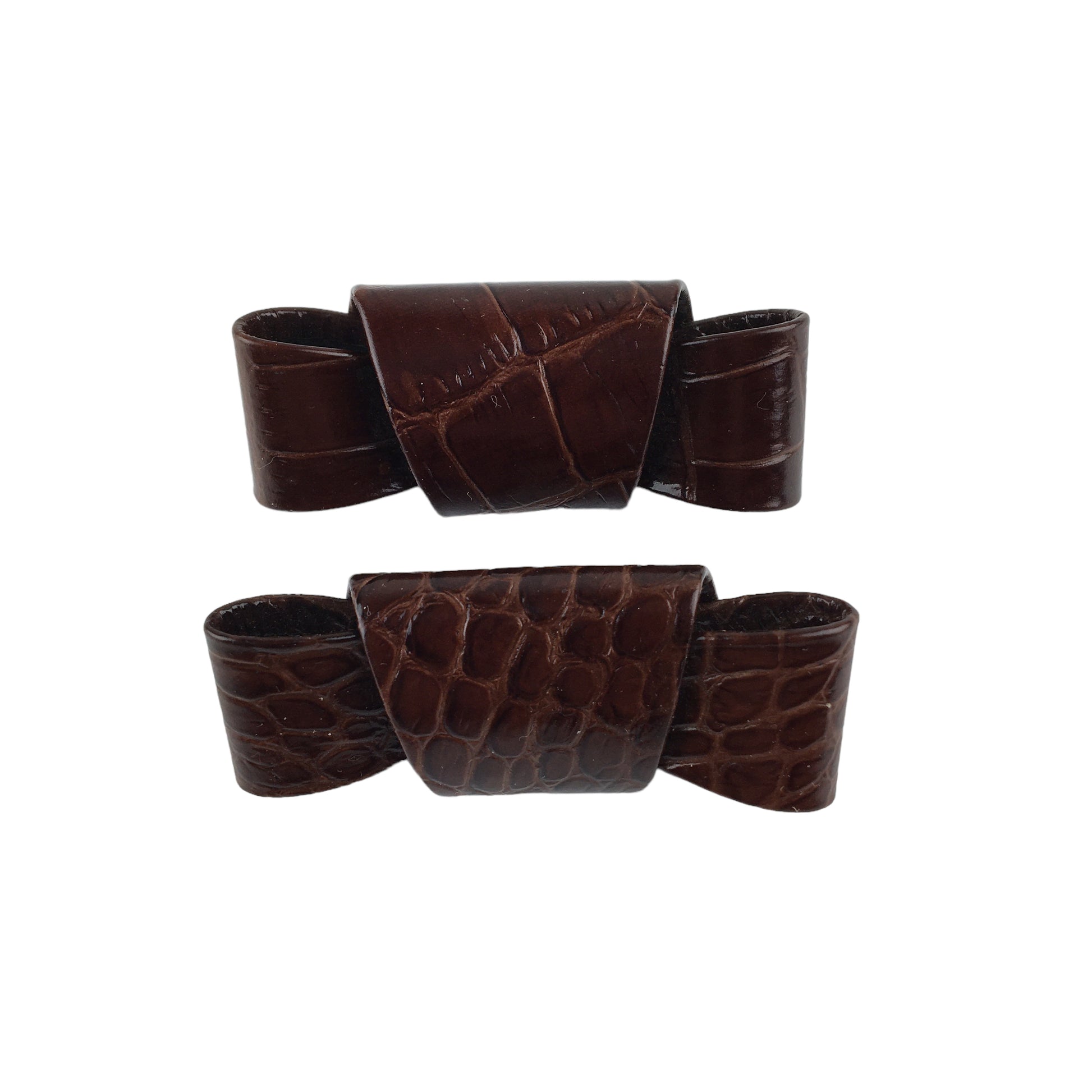 Vintage Shoe Clips Brown Faux Leather Bows - Avid Vintage
