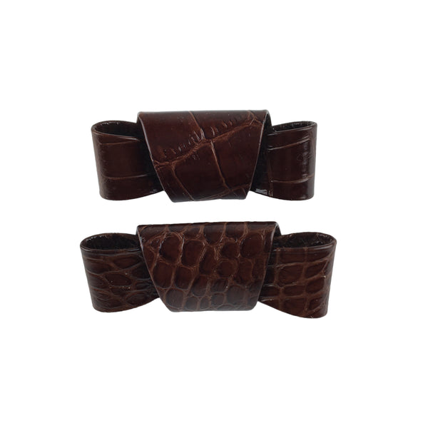 Vintage Shoe Clips Brown Faux Leather Bows