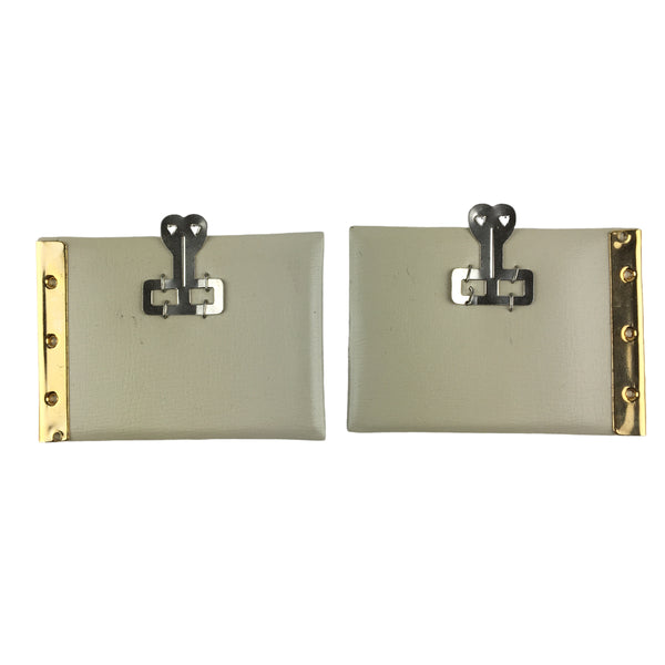 Vintage Shoe Clips Gray Faux Leather Gold Tone Rectangles