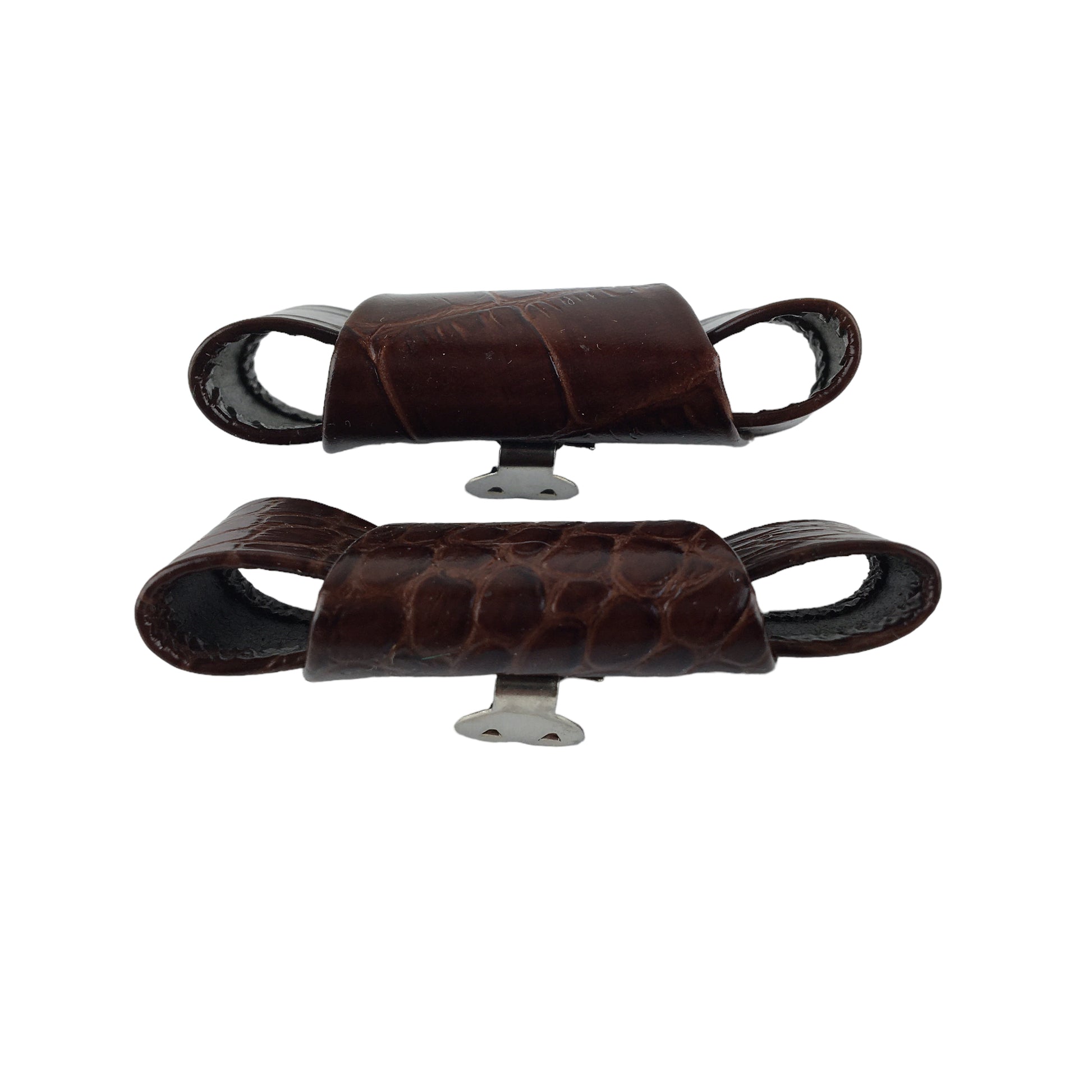 Vintage Shoe Clips Brown Faux Leather Bows - Avid Vintage