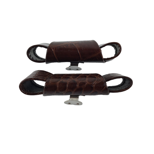 Vintage Shoe Clips Brown Faux Leather Bows