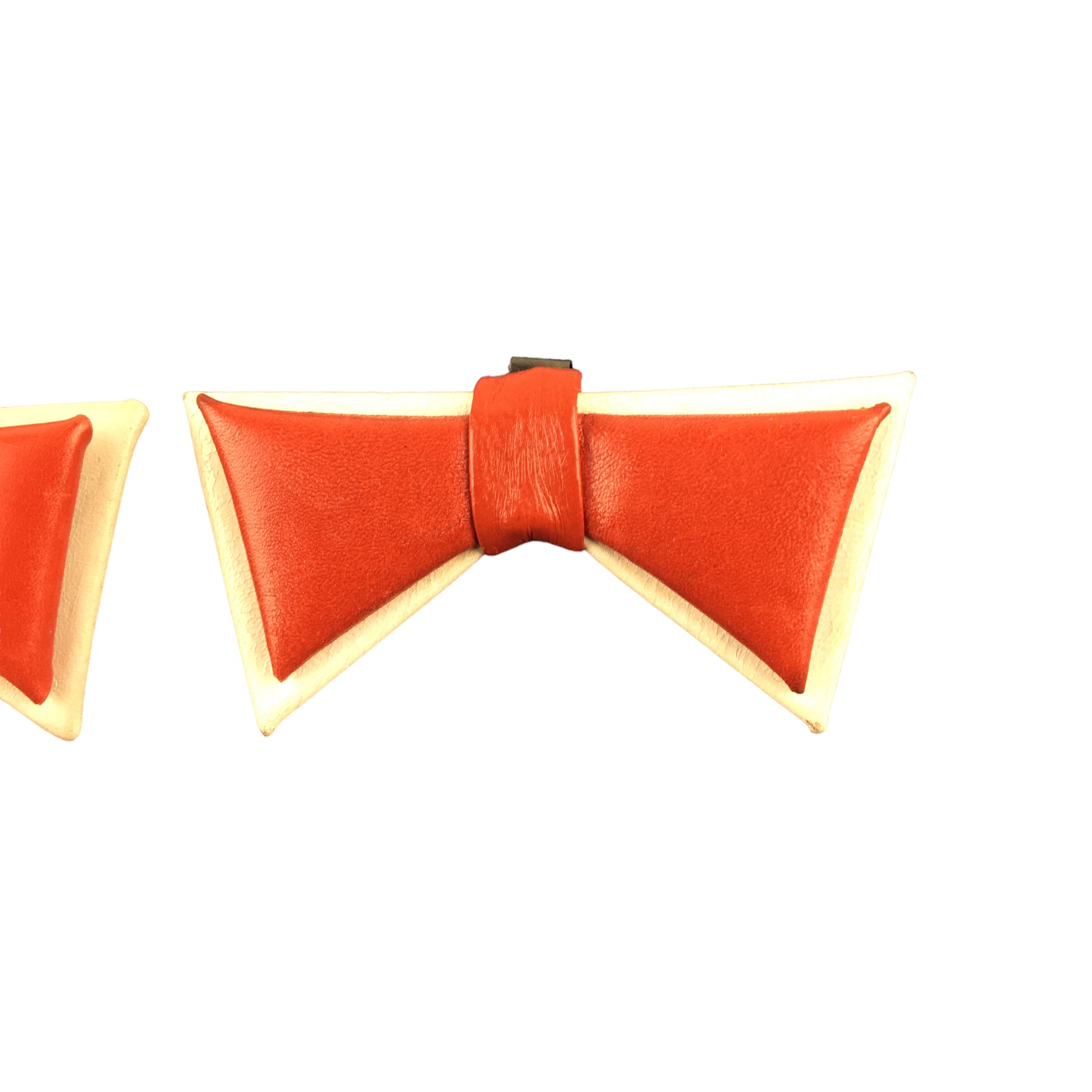 Vintage Shoe Clips Red and White Faux Leather Bows - Avid Vintage
