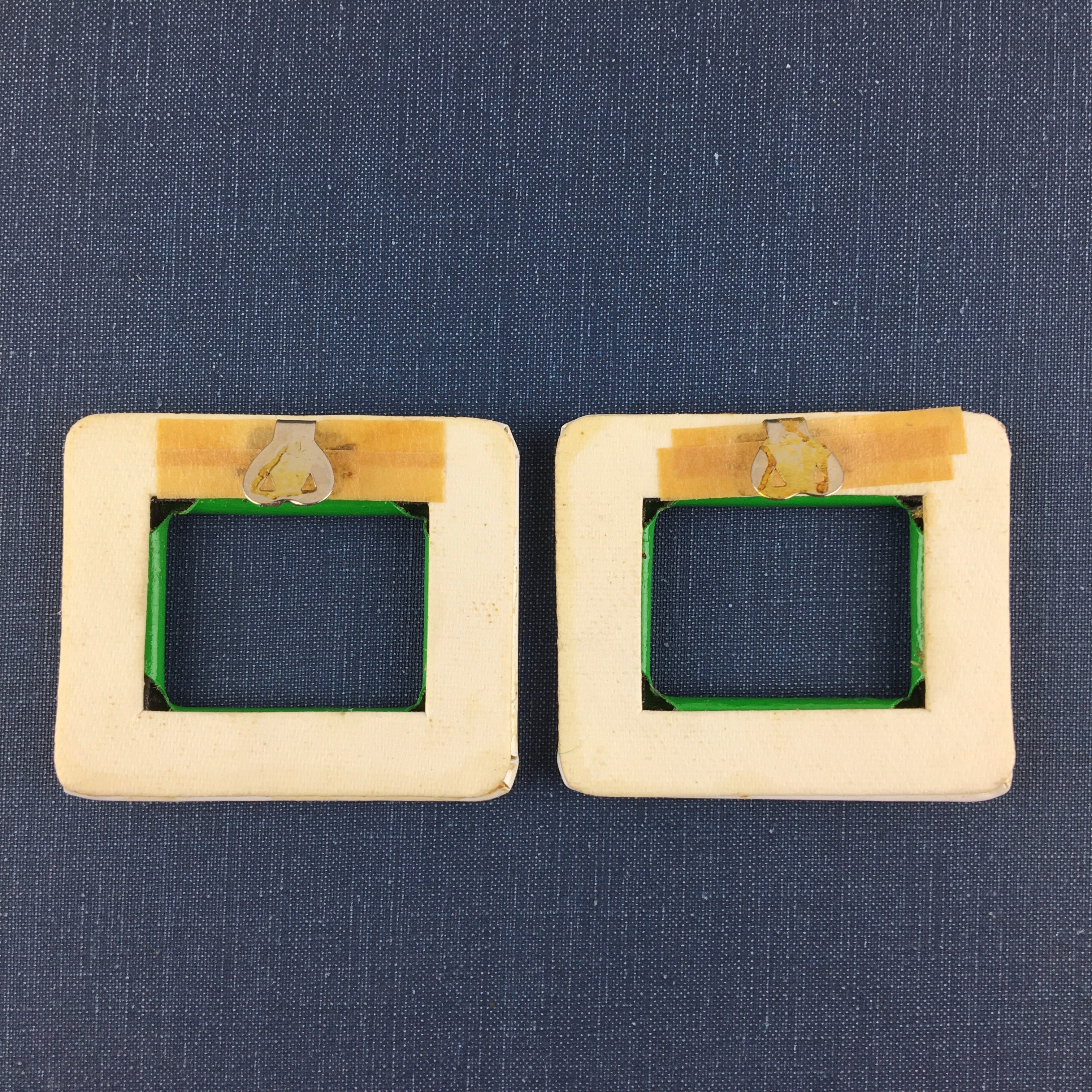 Vintage 1970s Green and White Vinyl Shoe Clips Groovy Rectangles Pair